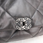 Chanel 19 Large Flap Bag Black Lambskin Quilted Leather Silver Hardware