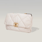 Chanel 19 Medium Flap Bag Beige in Pelle Matelassé con Catena Mista Oro e Argento