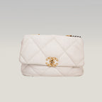 Chanel 19 Medium Flap Bag Beige in Pelle Matelassé con Catena Mista Oro e Argento