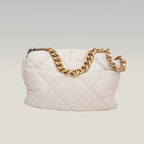 Chanel 19 Medium Flap Bag Beige in Pelle Matelassé con Catena Mista Oro e Argento