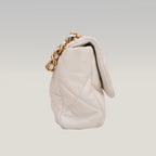 Chanel 19 Medium Flap Bag Beige in Pelle Matelassé con Catena Mista Oro e Argento