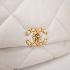 Chanel 19 Medium Flap Bag Beige in Pelle Matelassé con Catena Mista Oro e Argento