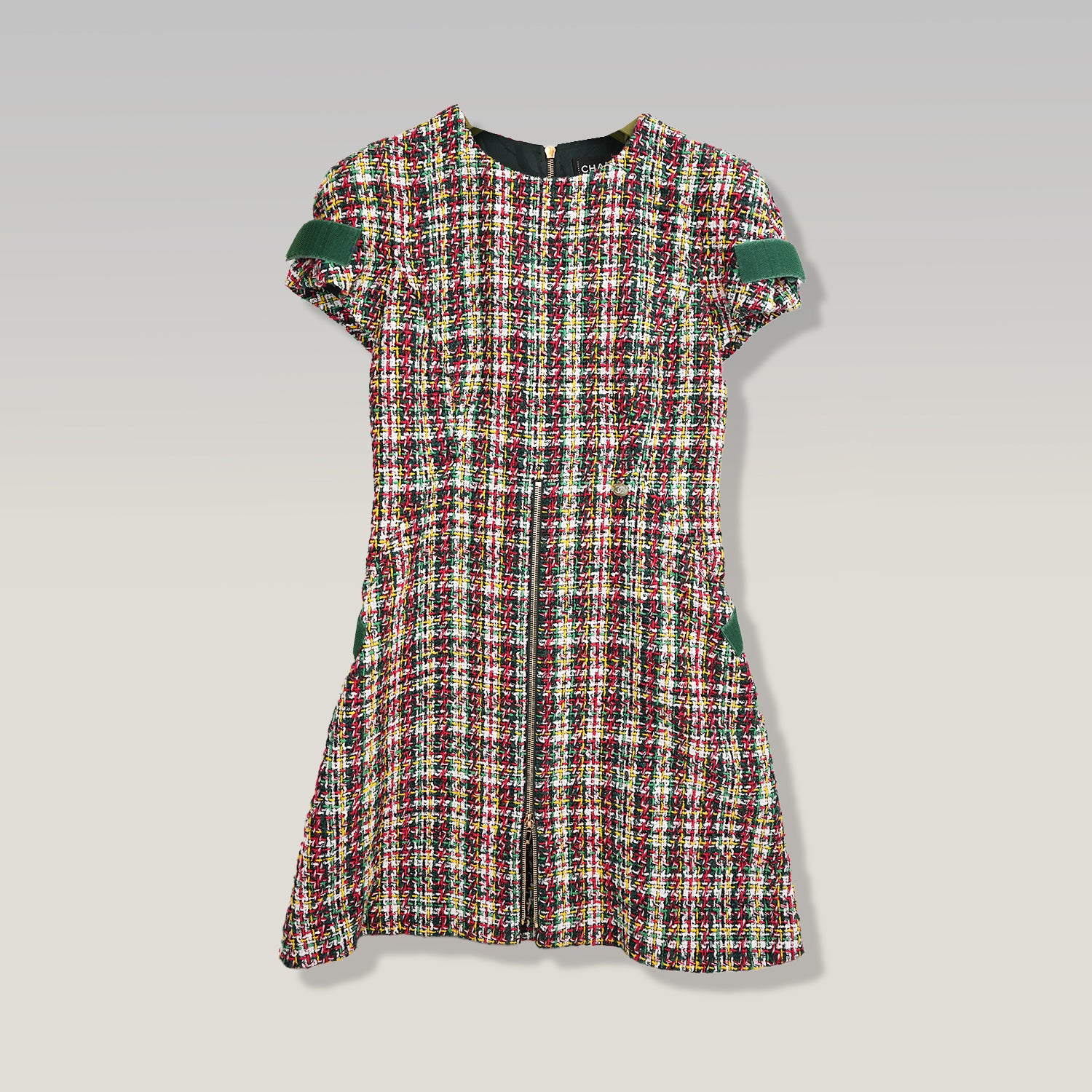 Chanel 2017 Tweed Dress Multicolor con Dettagli Verdi