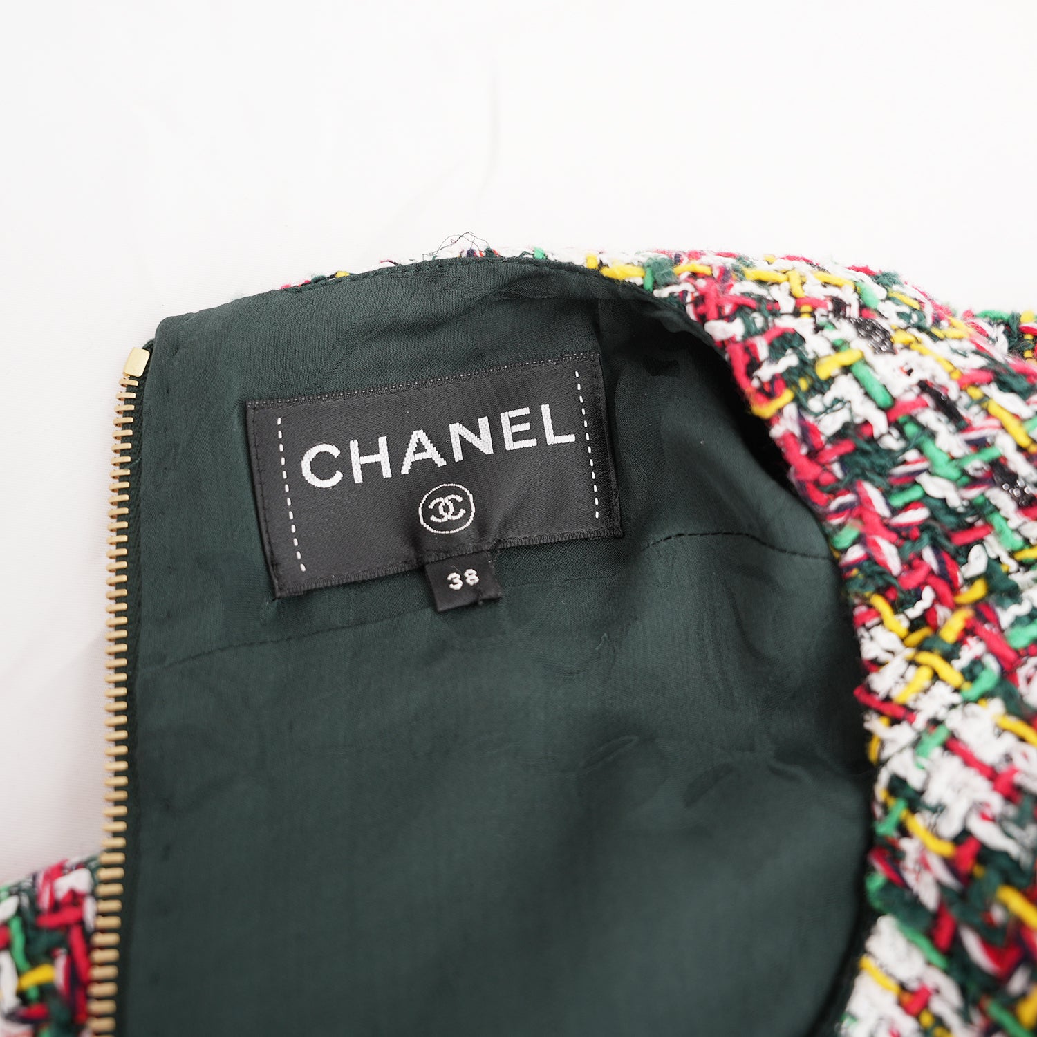 Chanel 2017 Tweed Dress Multicolor con Dettagli Verdi