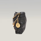 Chanel 22 Mini Borsa a Mano in Pelle Nera Lucida con Perle e Catena Dorata