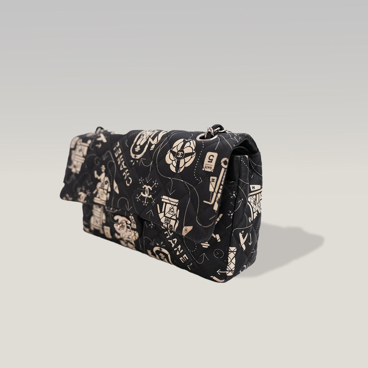 Chanel Classic Flap Medium Airline Limited Edition Nera in Raso Stampato 2016/17