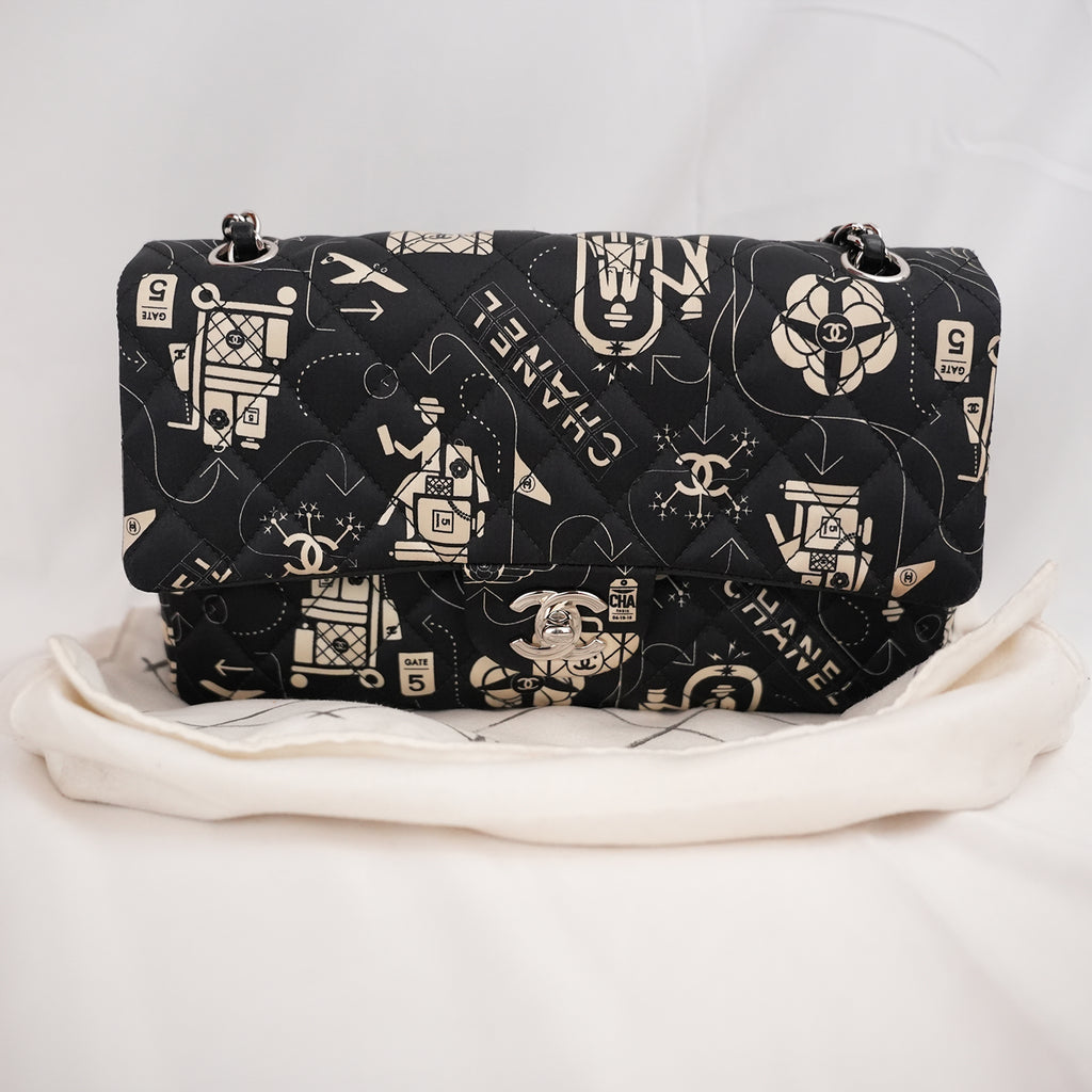 Chanel Classic Flap Medium Airline Limited Edition Nera in Raso Stampato 2016/17