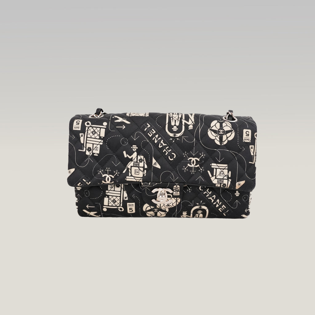 Chanel Classic Flap Medium Airline Limited Edition Nera in Raso Stampato 2016/17