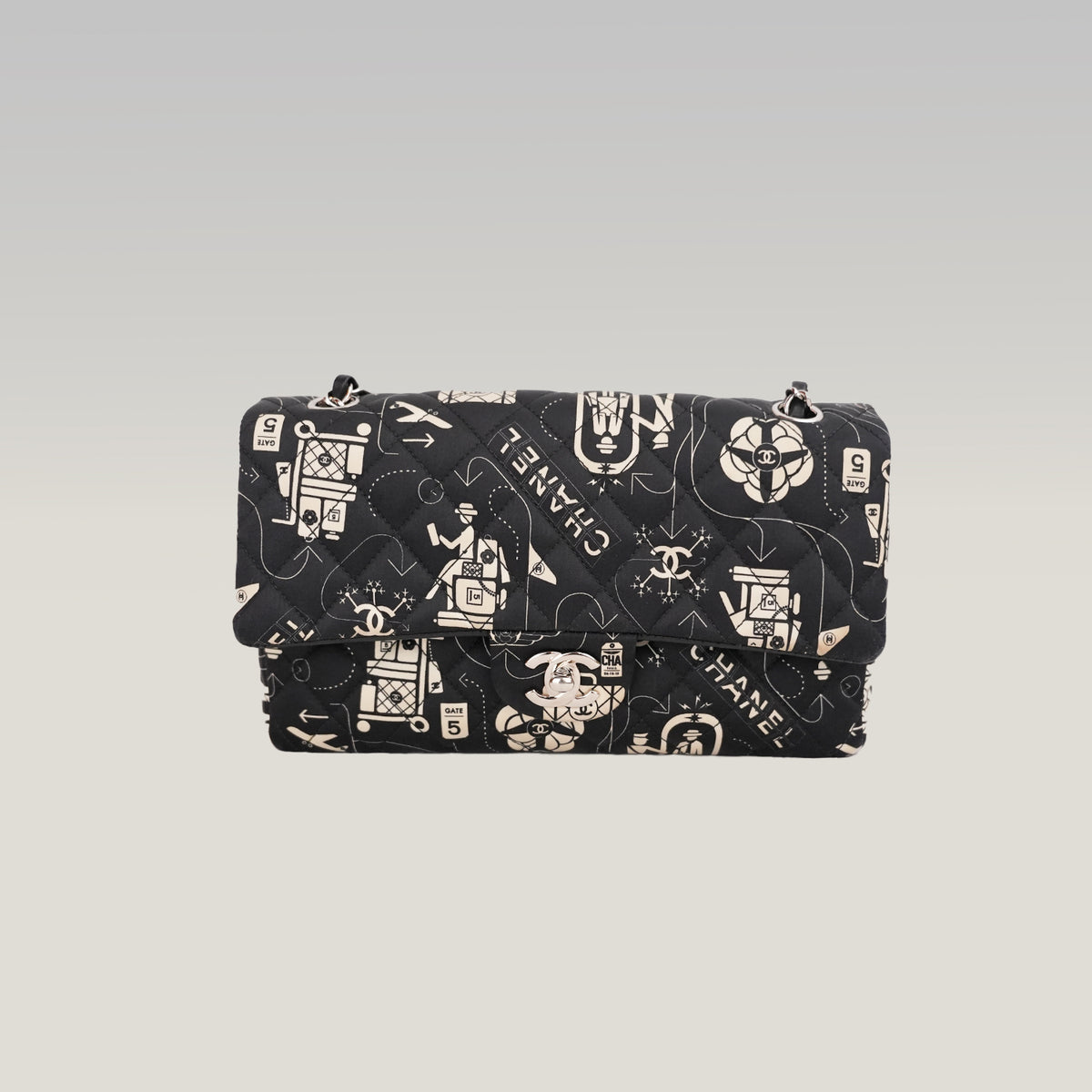 Chanel Classic Flap Medium Airline Limited Edition Nera in Raso Stampato 2016/17