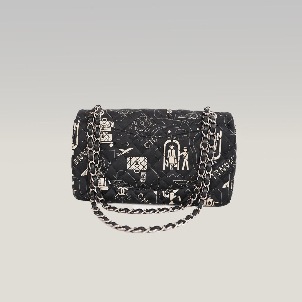 Chanel Classic Flap Medium Airline Limited Edition Nera in Raso Stampato 2016/17