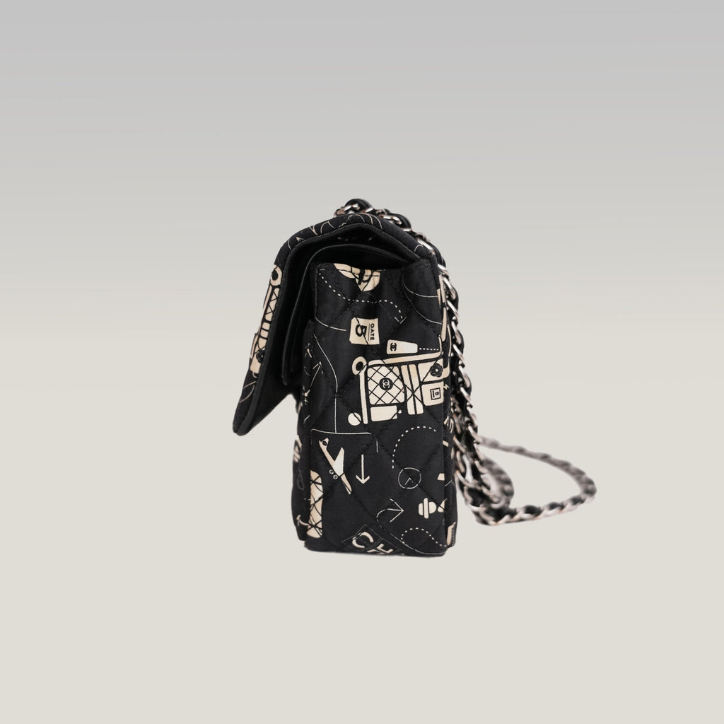 Chanel Classic Flap Medium Airline Limited Edition Nera in Raso Stampato 2016/17