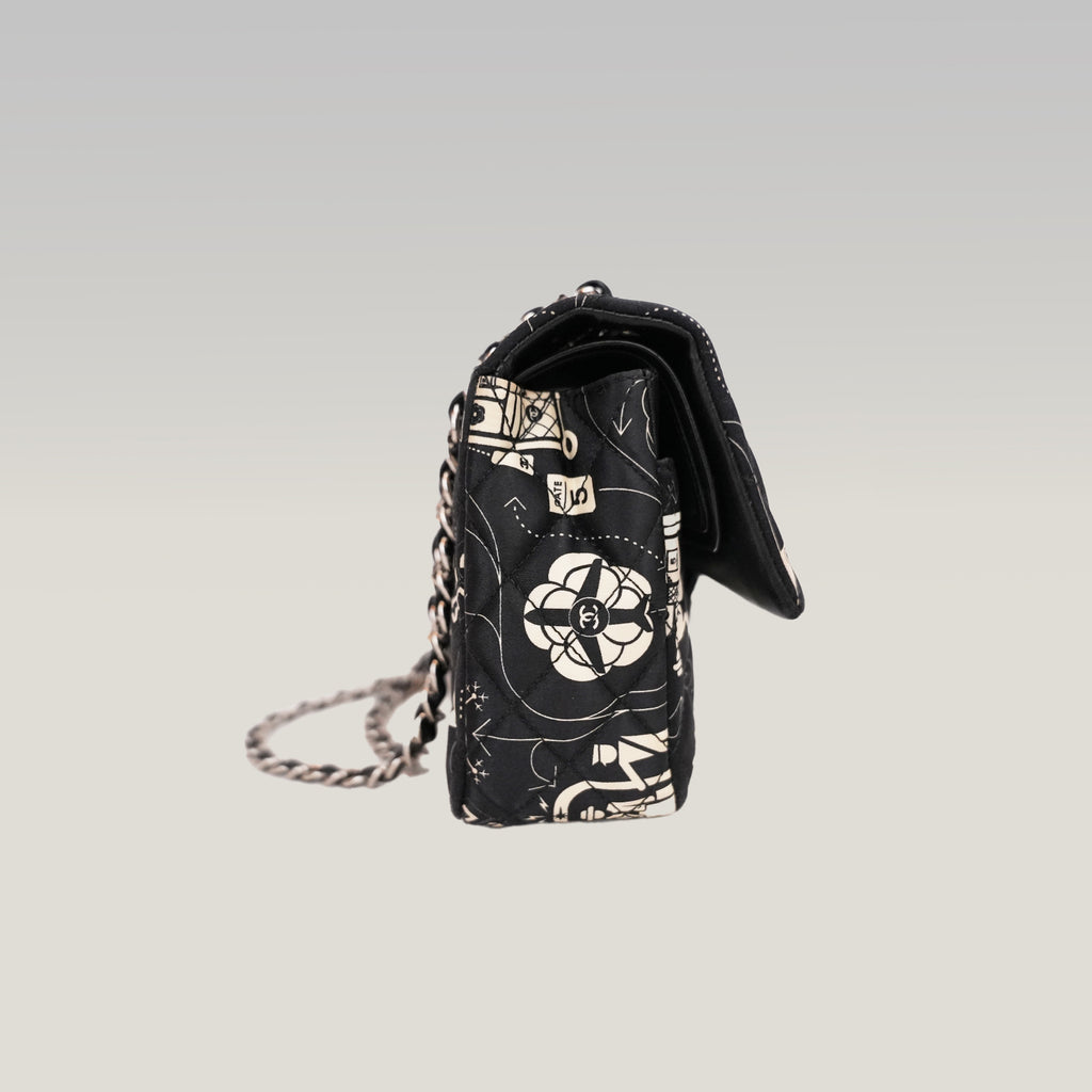 Chanel Classic Flap Medium Airline Limited Edition Nera in Raso Stampato 2016/17
