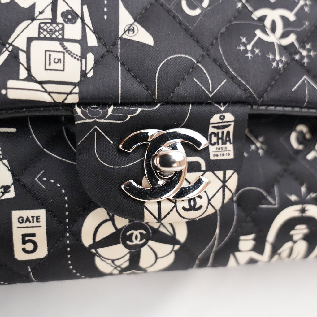 Chanel Classic Flap Medium Airline Limited Edition Nera in Raso Stampato 2016/17
