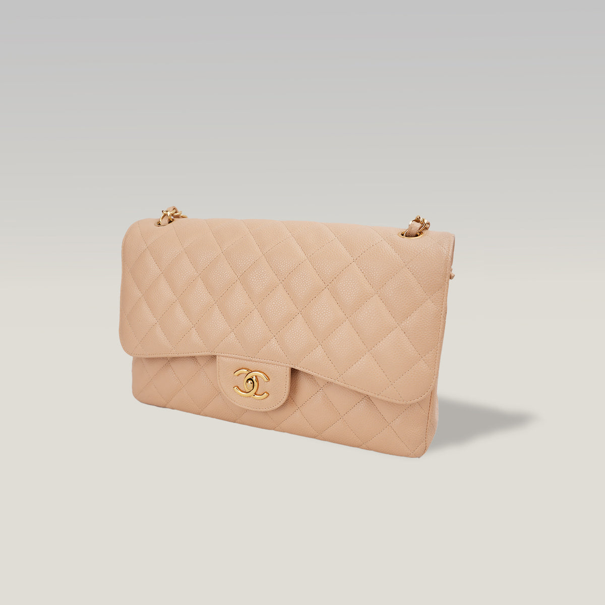 Chanel Classic Flap Jumbo Double Flap in Pelle di Vitello Beige Matelassé con Hardware Dorato – Serie 18