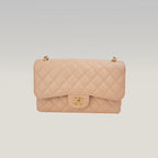 Chanel Classic Flap Jumbo Double Flap in Pelle di Vitello Beige Matelassé con Hardware Dorato – Serie 18