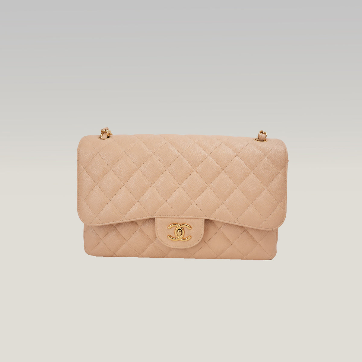 Chanel Classic Flap Jumbo Double Flap in Pelle di Vitello Beige Matelassé con Hardware Dorato – Serie 18
