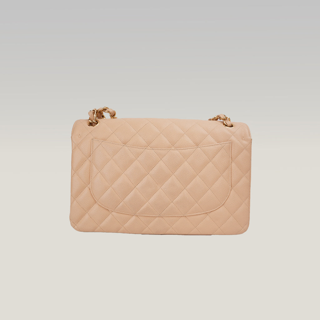 Chanel Classic Flap Jumbo Double Flap in Pelle di Vitello Beige Matelassé con Hardware Dorato – Serie 18