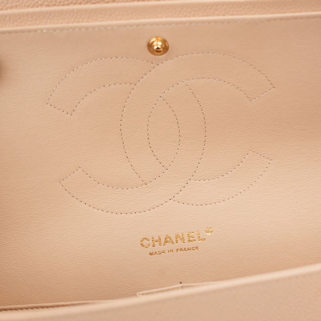 Chanel Classic Flap Jumbo Double Flap in Pelle di Vitello Beige Matelassé con Hardware Dorato – Serie 18