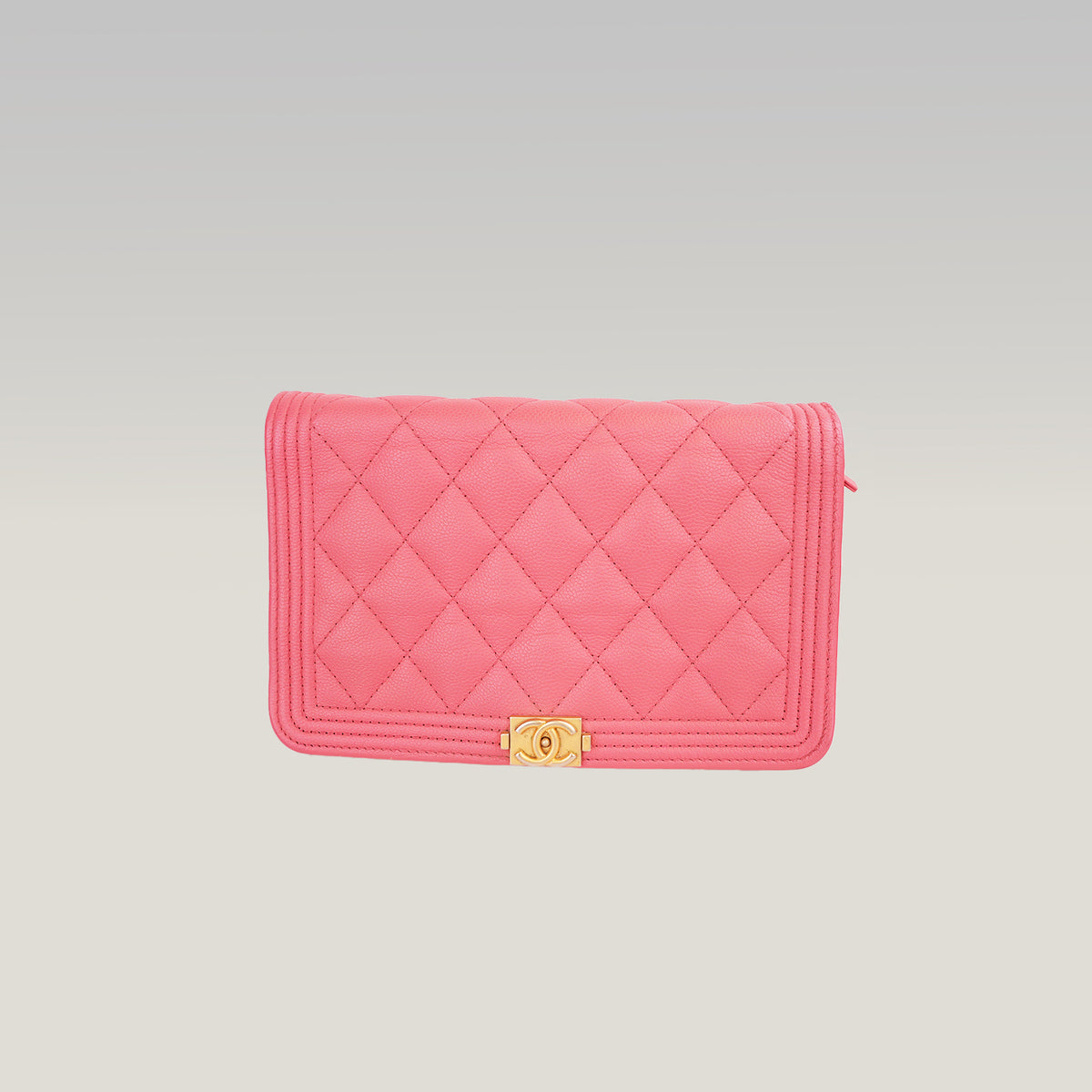 Chanel Boy WOC Rosa in Pelle Caviar Trapuntata con Hardware Dorato, Carta e Etichetta