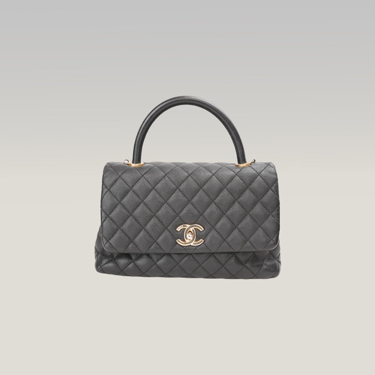 Chanel Coco Handle Borsa a Mano Media in Pelle Caviar Nera Matelassé con Hardware Dorato – Serie 25