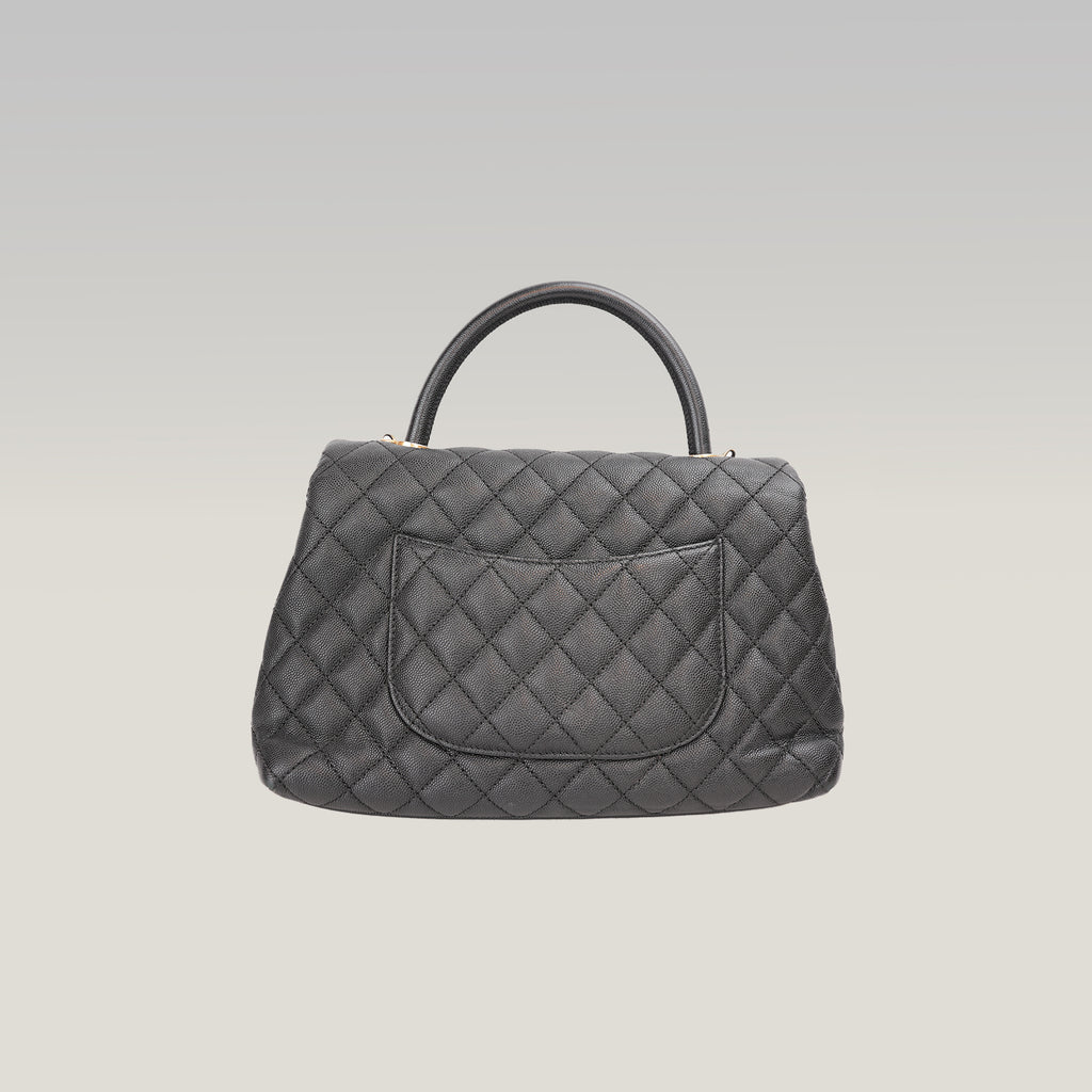 Chanel Coco Handle Borsa a Mano Media in Pelle Caviar Nera Matelassé con Hardware Dorato – Serie 25