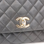 Chanel Coco Handle Borsa a Mano Media in Pelle Caviar Nera Matelassé con Hardware Dorato – Serie 25