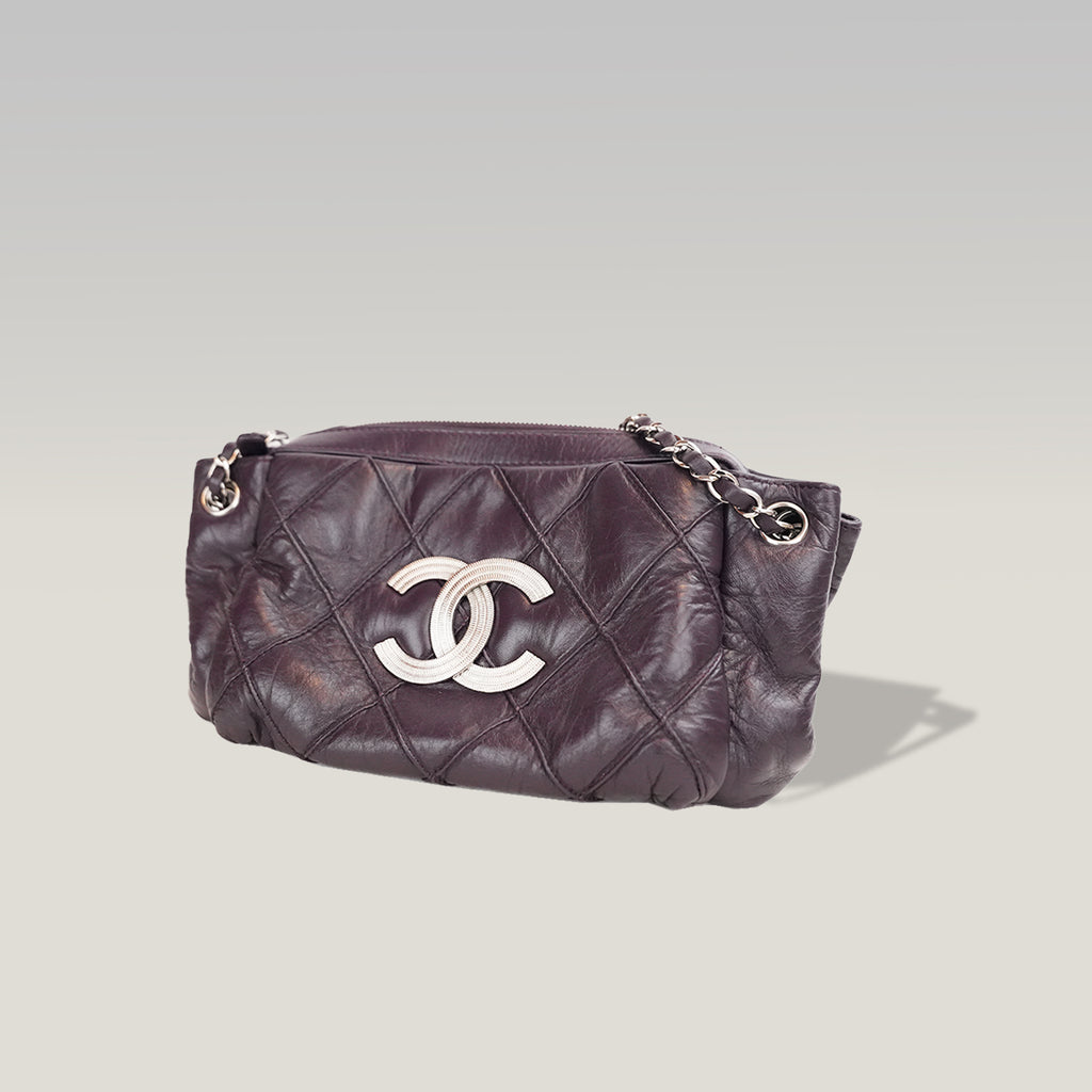 Chanel LAX Accordion Flap Viola in Pelle con Tracolla e Carta di Autenticità