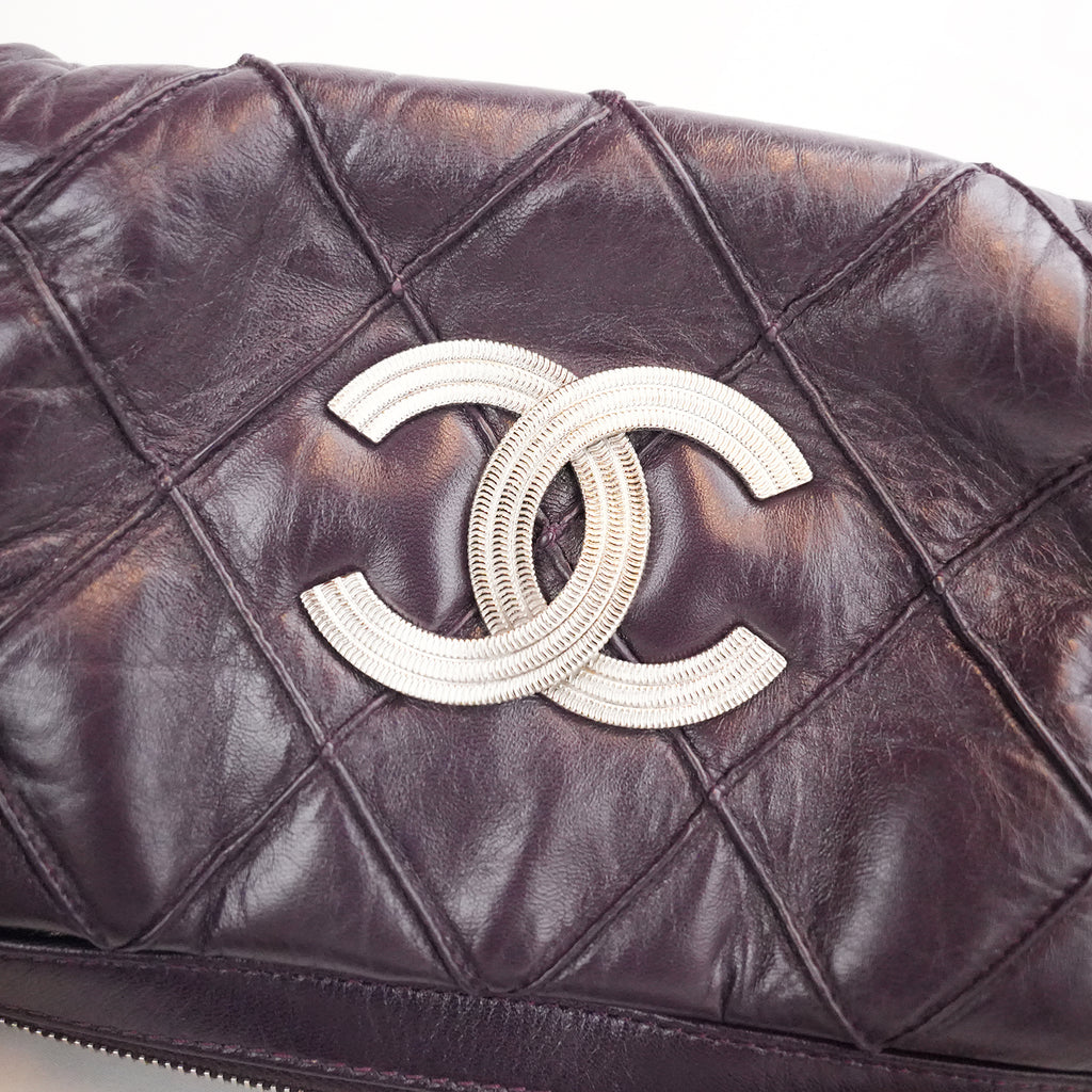 Chanel LAX Accordion Flap Viola in Pelle con Tracolla e Carta di Autenticità