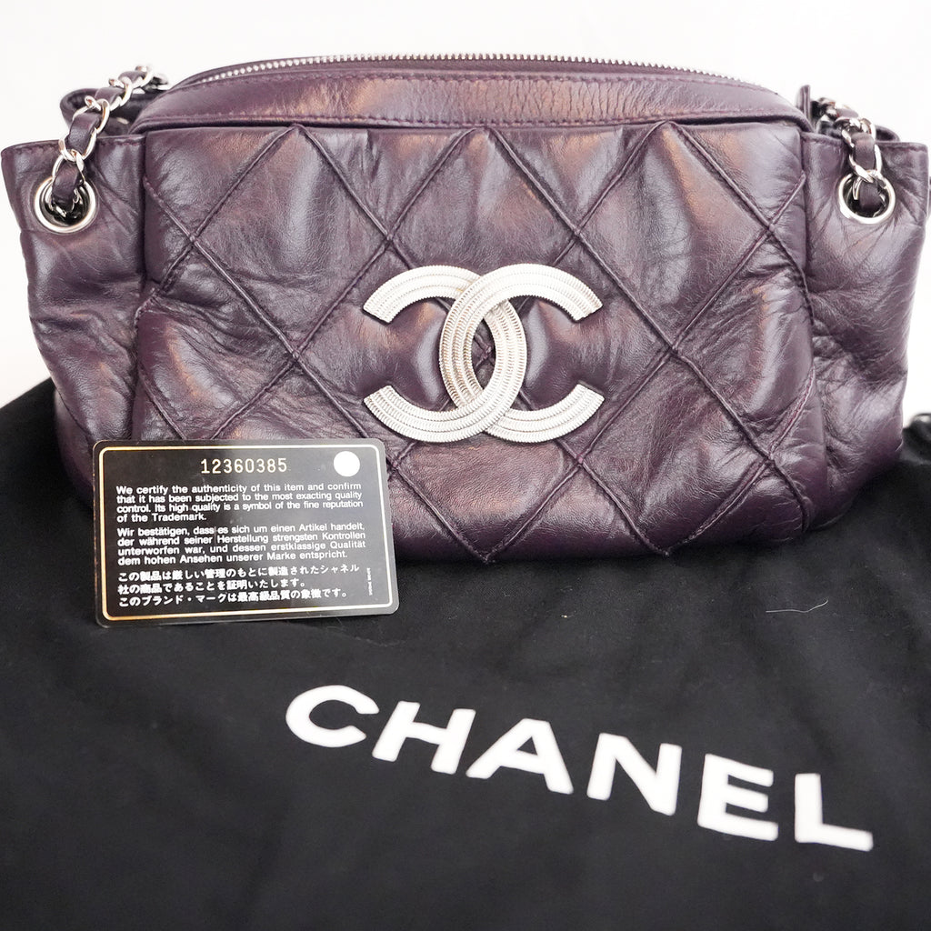 Chanel LAX Accordion Flap Viola in Pelle con Tracolla e Carta di Autenticità