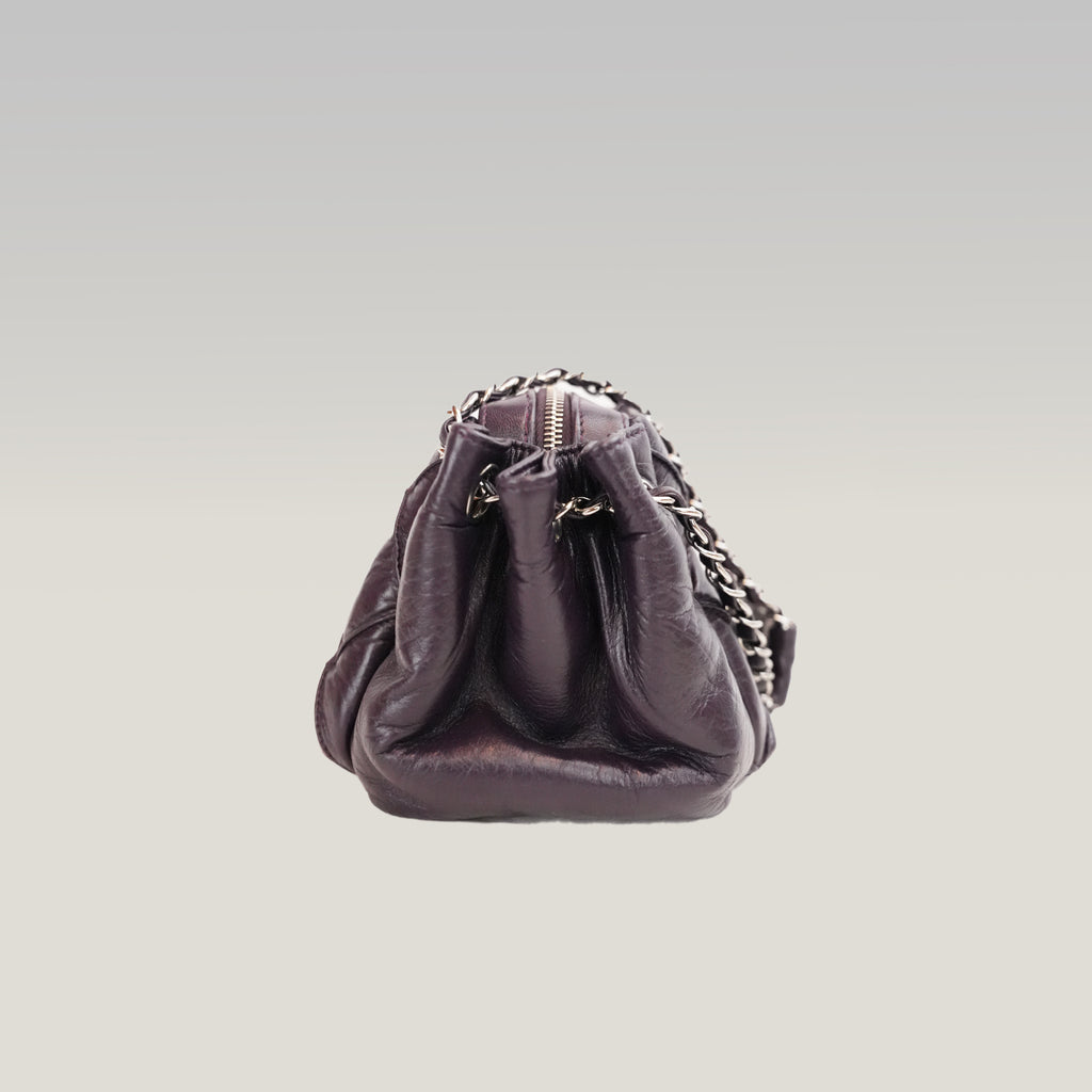 Chanel LAX Accordion Flap Viola in Pelle con Tracolla e Carta di Autenticità