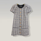 Chanel Abito Tweed Navy e Bianco con Bottoni Gioiello Dorati