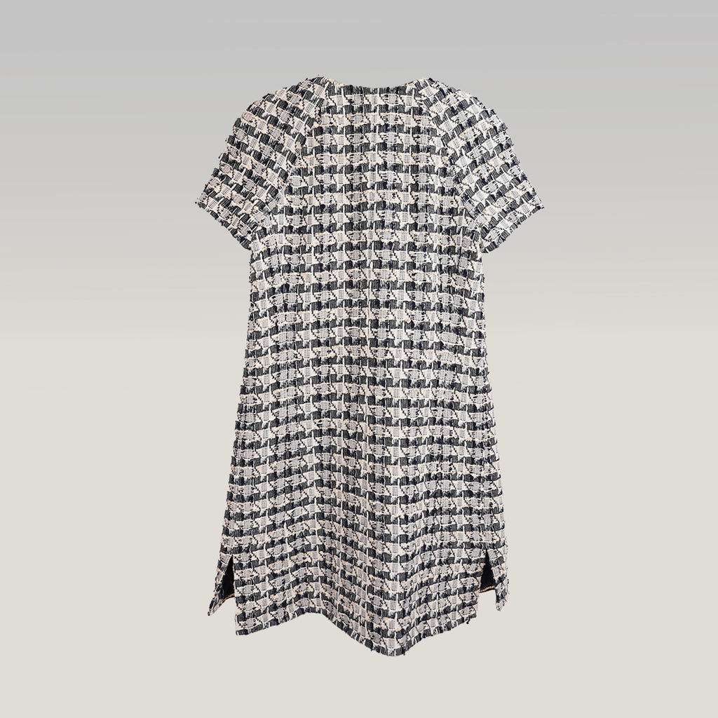 Chanel Abito Tweed Navy e Bianco con Bottoni Gioiello Dorati