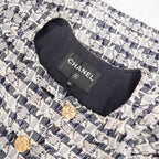 Chanel Abito Tweed Navy e Bianco con Bottoni Gioiello Dorati