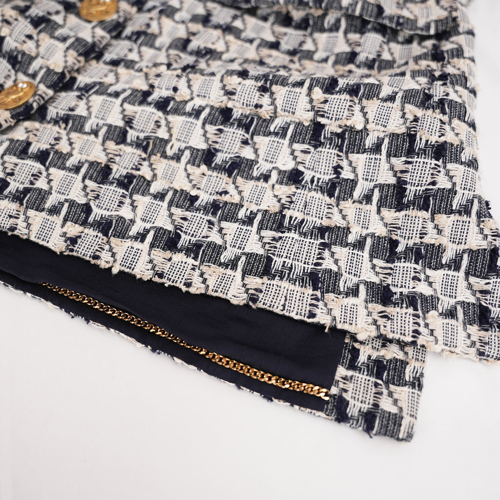 Chanel Abito Tweed Navy e Bianco con Bottoni Gioiello Dorati
