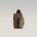 Chanel 26B CC Loop Small Bucket Bag in Suede Beige Scuro con Pelle Nera e Hardware Dorato