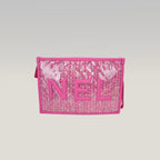Chanel Clutch Pouch in Tweed Rosa Multicolore e PVC Trasparente con Maxi Logo CHANEL – Con Carta e Dust Bag
