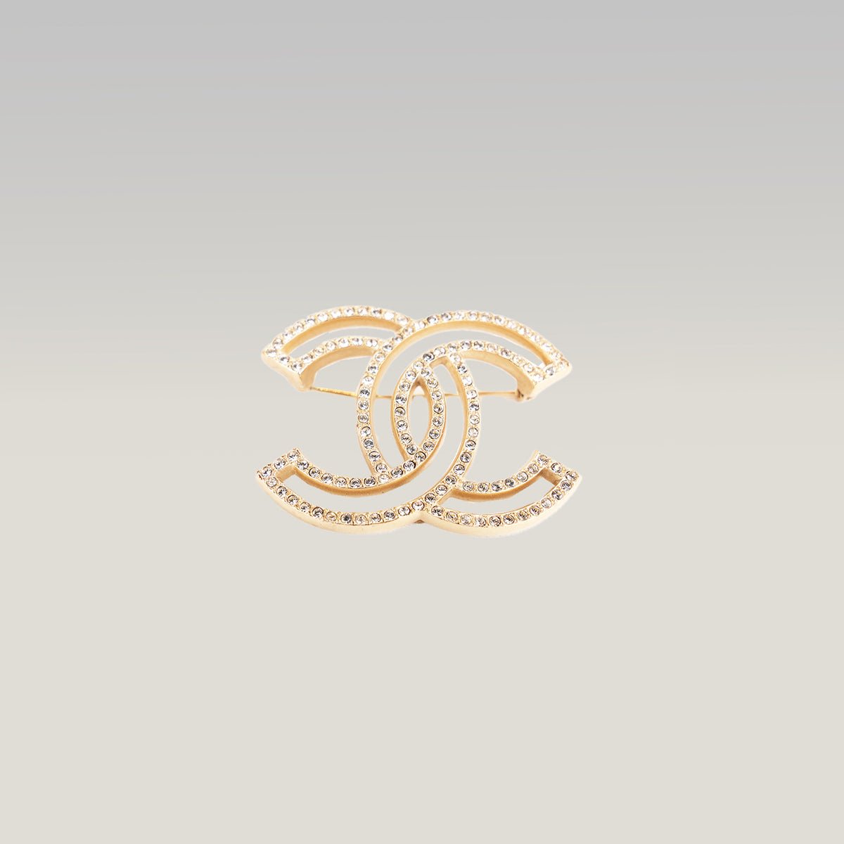 Chanel Spilla Vintage CC del 2015 in Metallo Dorato con Strass e Cristalli Luminosi