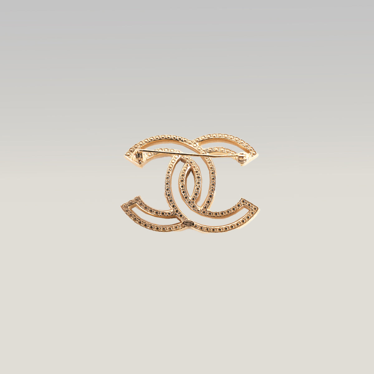 Chanel Spilla Vintage CC del 2015 in Metallo Dorato con Strass e Cristalli Luminosi