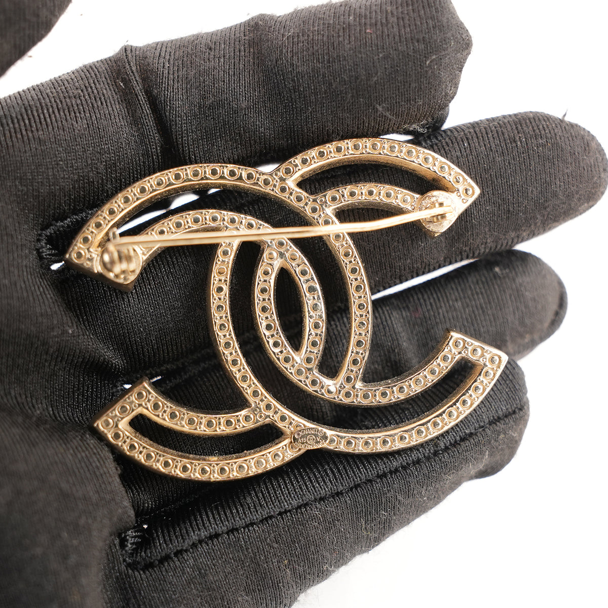 Chanel Spilla Vintage CC del 2015 in Metallo Dorato con Strass e Cristalli Luminosi