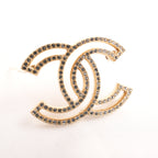 Chanel Spilla Vintage CC del 2015 in Metallo Dorato con Strass e Cristalli Luminosi