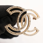 Chanel Spilla Vintage CC del 2015 in Metallo Dorato con Strass e Cristalli Luminosi