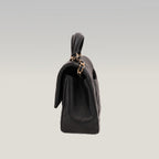 Chanel Mini Classic Flap con Manico in Pelle di Agnello Nera Matelassé e Metallo Dorato