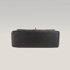 Chanel Mini Classic Flap con Manico in Pelle di Agnello Nera Matelassé e Metallo Dorato