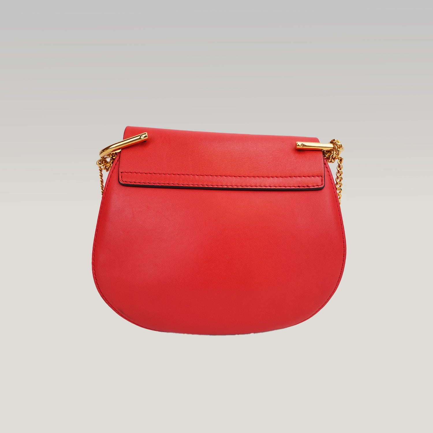 Chloé Drew Chain Small Red Leather Shoulder Bag con Hardware Oro