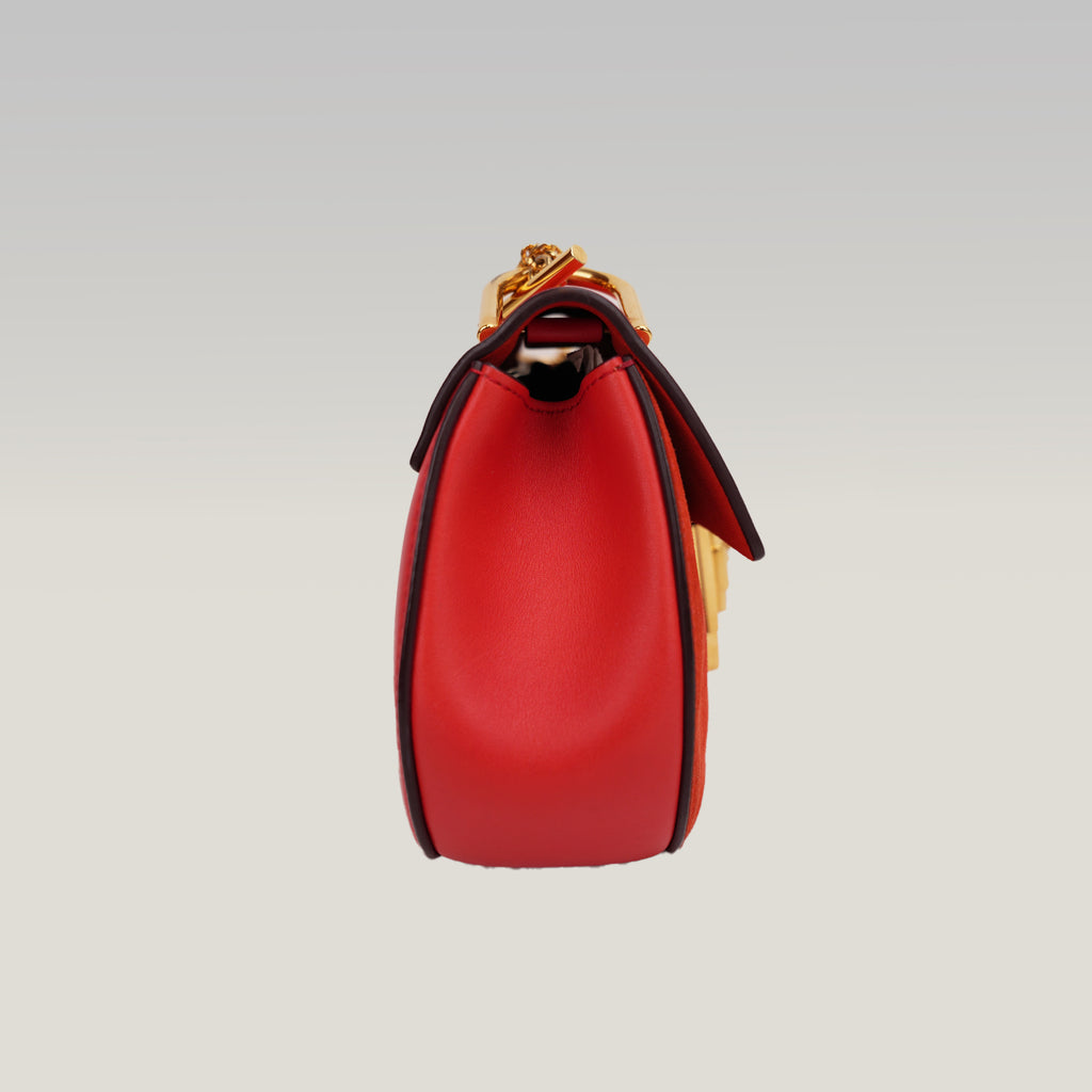 Chloé Drew Chain Small Red Leather Shoulder Bag con Hardware Oro
