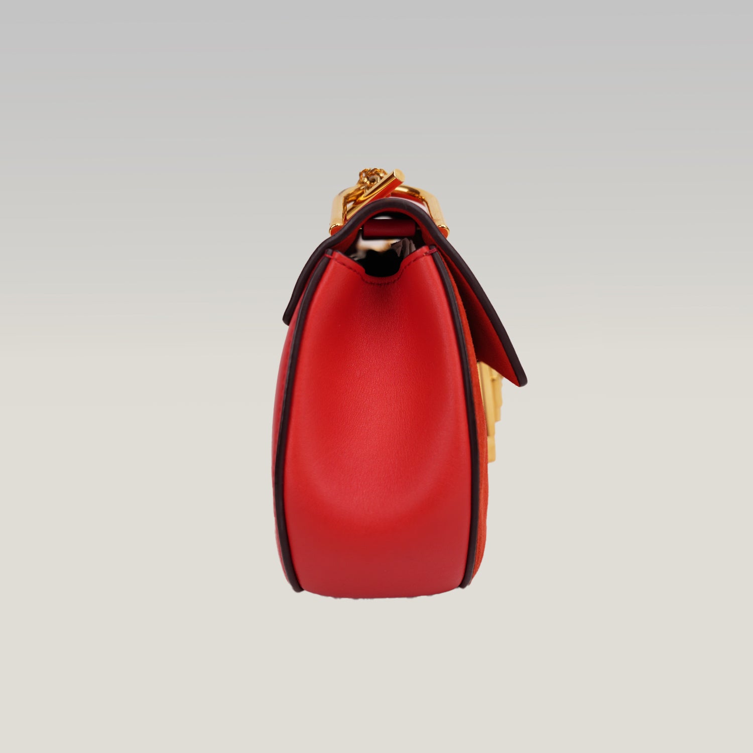 Chloé Drew Chain Small Red Leather Shoulder Bag con Hardware Oro