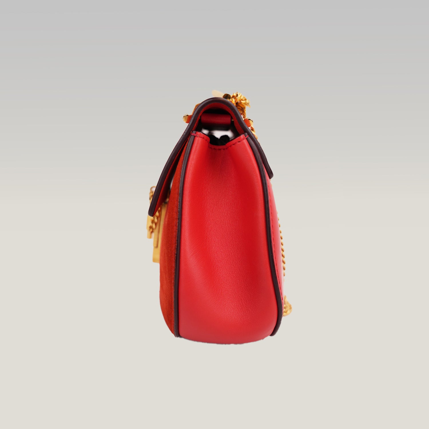 Chloé Drew Chain Small Red Leather Shoulder Bag con Hardware Oro