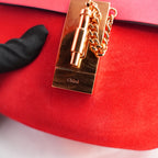 Chloé Drew Chain Small Red Leather Shoulder Bag con Hardware Oro