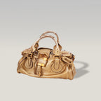 Chloé Paddington Borsa a Mano Media Vintage in Pelle Metallizzata Oro con Iconico Lucchetto