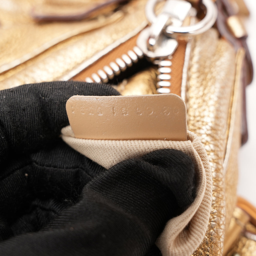 Chloé Paddington Borsa a Mano Media Vintage in Pelle Metallizzata Oro con Iconico Lucchetto